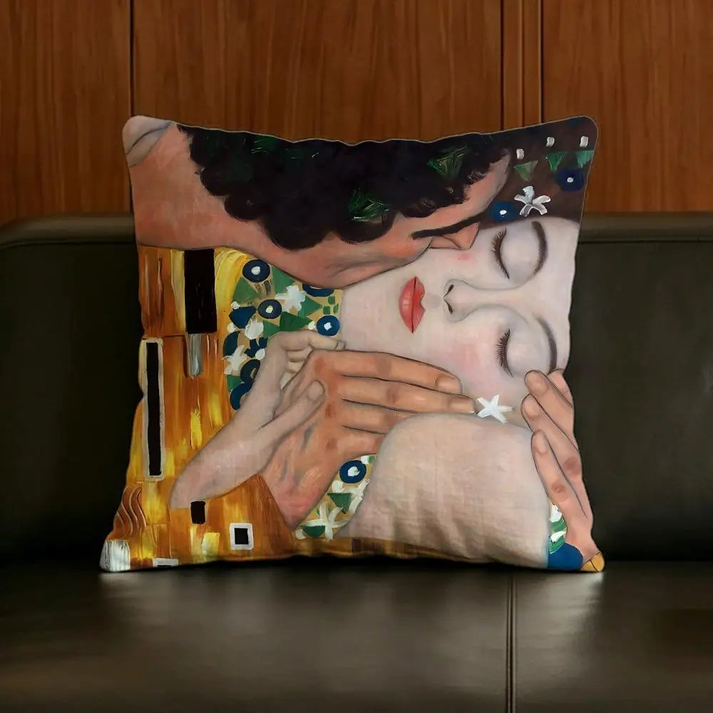 Gustav Klimt Linen Cushion Cover | Sofa, Bed & Chair Decor Decorative Cushion Cover Axl White2 60X60cm