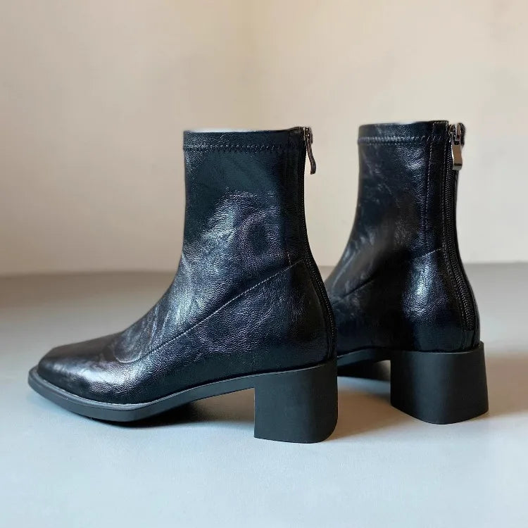 Women's Platform Ankle Boots – Square Toe Zip-Up Mid-Calf Platform Ankle Boots Axl