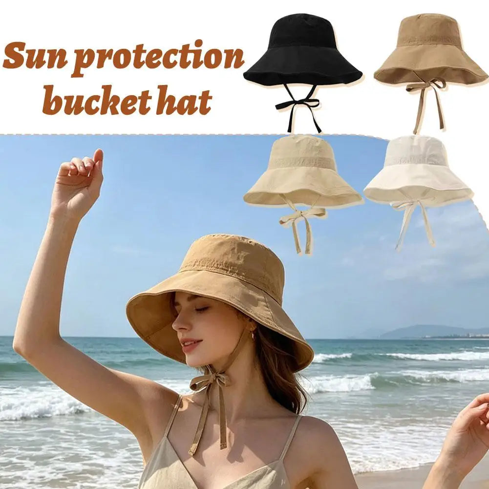 Women's UV Bucket Hat – Bow Tie Chin Strap Beach Sun Hat Sun Protection Hat Axl