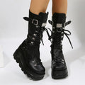 Women's Goth Platform Boots – Punk Rivet Wedge Mid-Calf Combat Platform Combat Boots Axl black 36