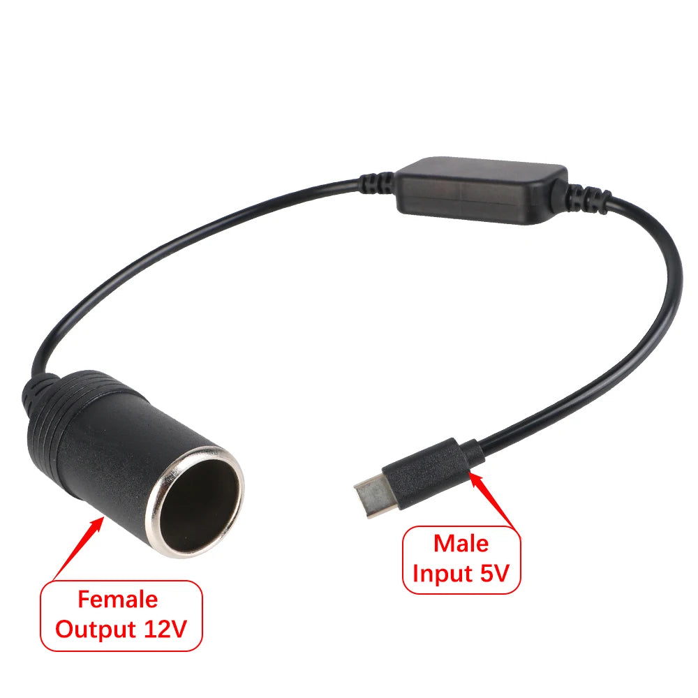 USB Type-C to 12V Cigarette Lighter Socket Adapter | 5V to 12V Car Power Adapter Axl