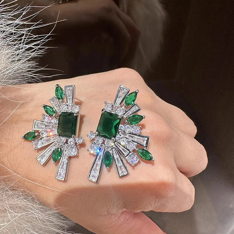 Huitan Green Cubic Zirconia Stud Earrings for Women | CZ Studs CZ Stud Earrings Axl E4936