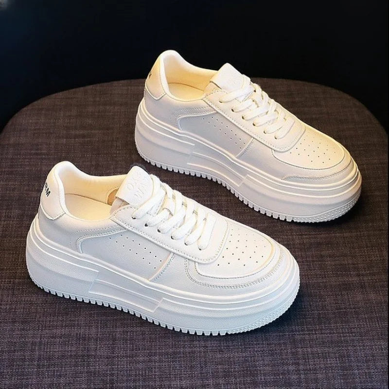 YBQJOO Women's Platform Vulcanized Sneakers – Thick Sole Flats Platform Sneakers Axl WHITE 38