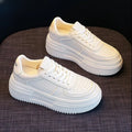 YBQJOO Women's Platform Vulcanized Sneakers – Thick Sole Flats Platform Sneakers Axl WHITE 38
