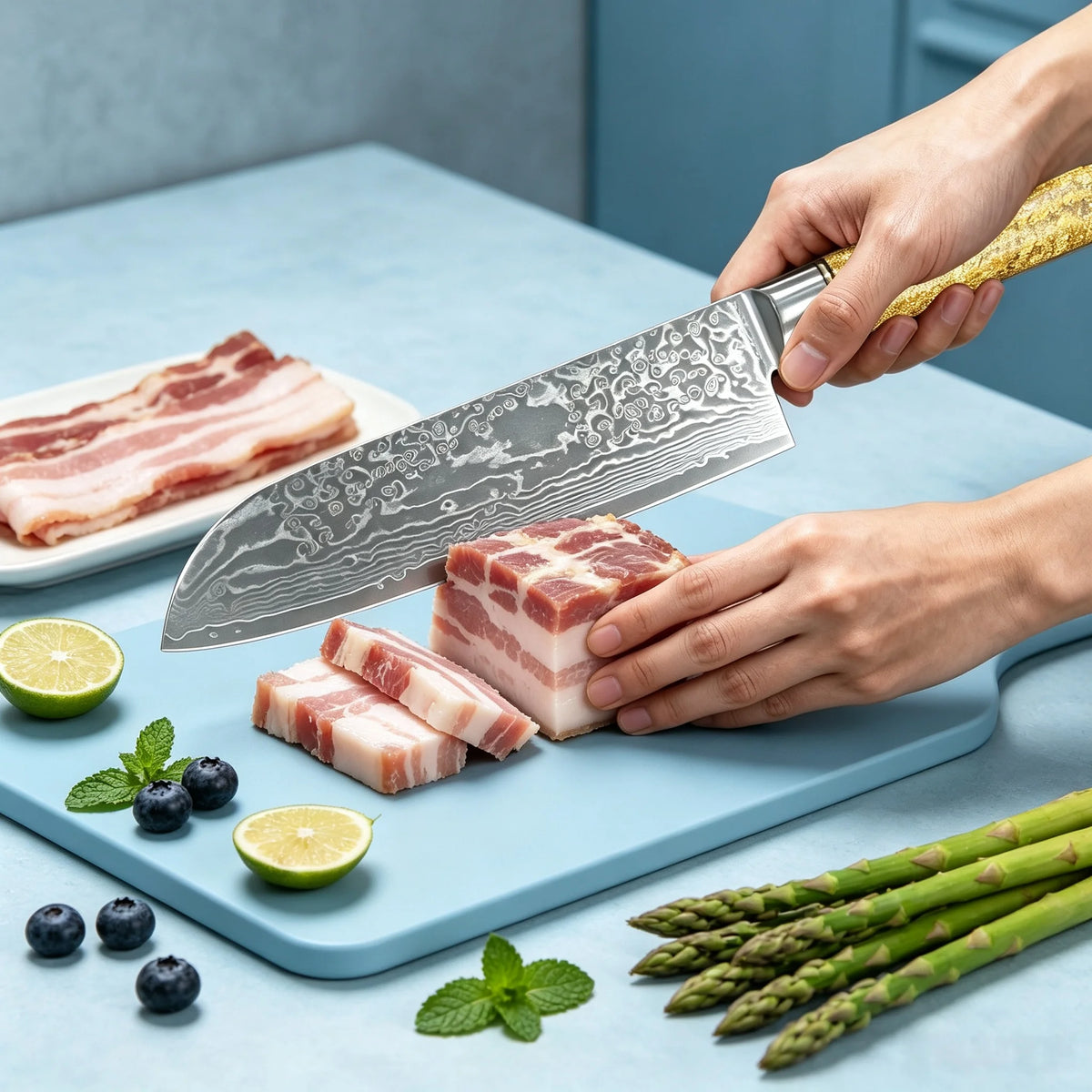 Damascus Steel 67-Layer Santoku Chef Knife – 17.3cm Blade Damascus Santoku Knife Axl