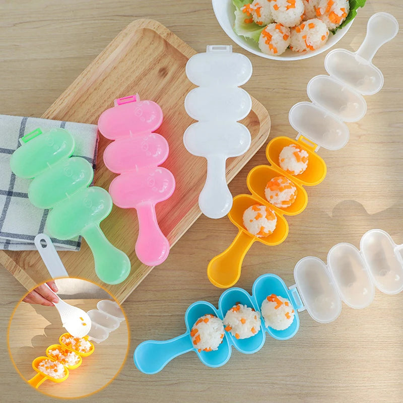 3-Grid Rice Ball Mold with Spoon – DIY Sushi & Bento Maker Rice Ball Mold Axl