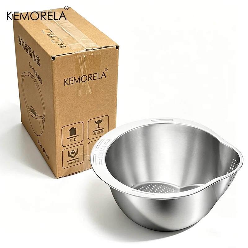 Stainless Steel Rice Washer Strainer Bowl & Colander | KEMORELA Kitchen Strainer Bowl Axl
