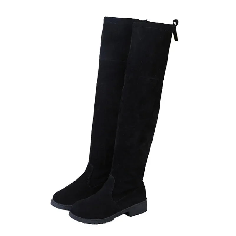 Women's Winter Knee-High Lace-Up Velvet Wedge Boots Knee-High Boots Axl