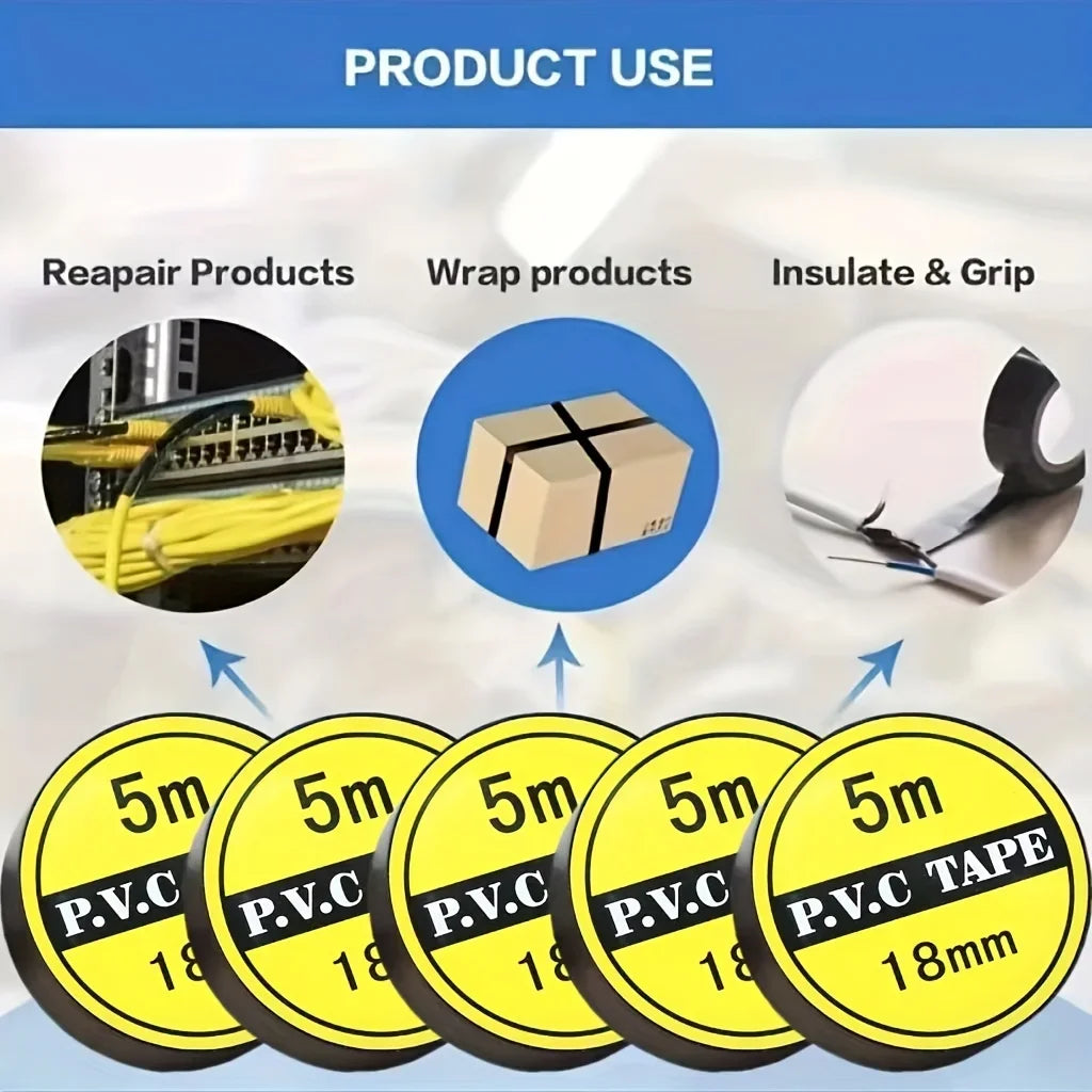 10-Pack Black Electrical Tape – Flame Retardant & Waterproof Electrical Tape Axl