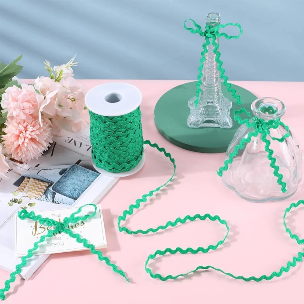 Green Ric Rac Trim Ribbon 5mm x 100m | Wave Fringe Sewing Sewing Trim Ribbon Axl