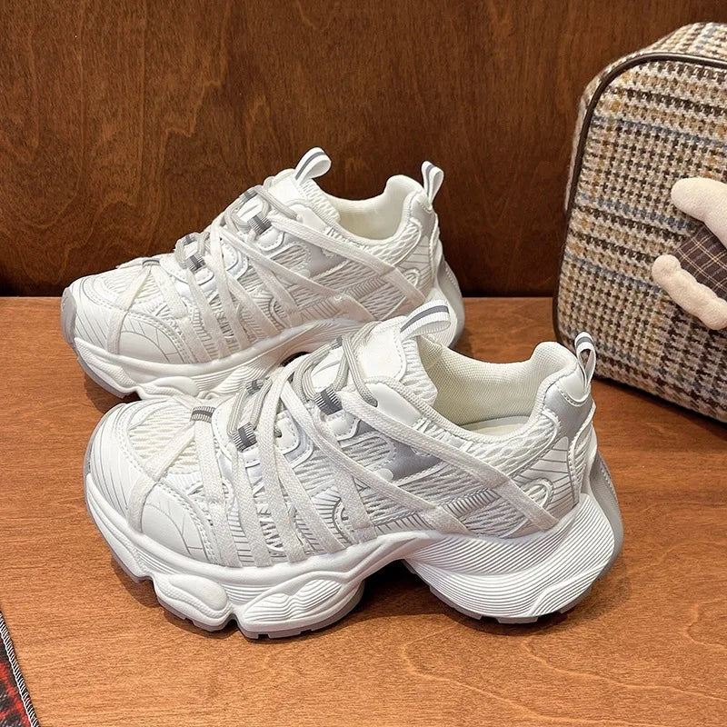 Women's Chunky Sole Sneakers – Breathable Mesh Platform Shoes Women's Sneakers Axl Creamy-white 36