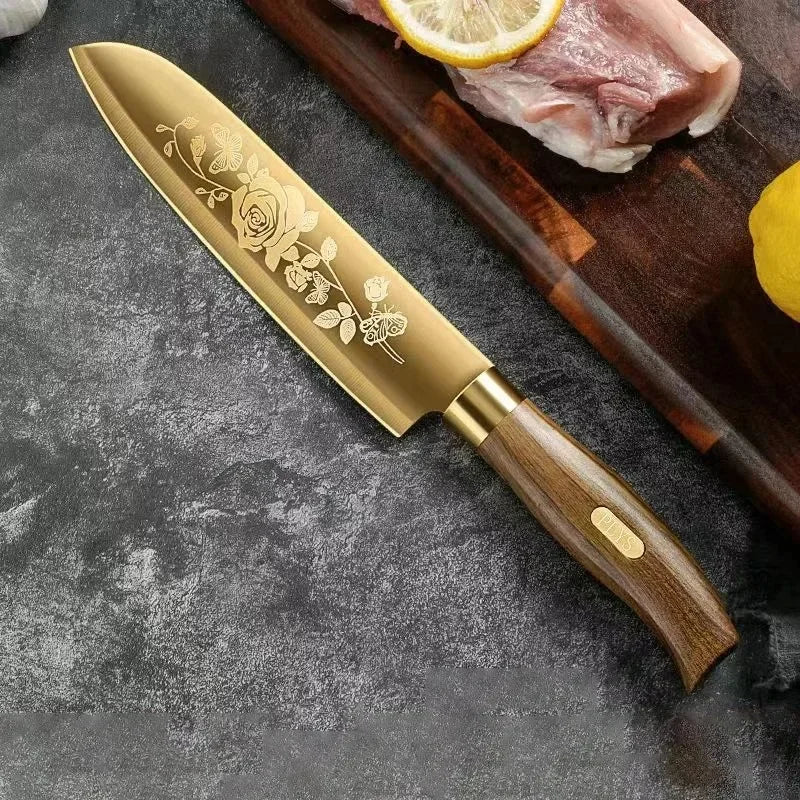 Gold Titanium Kitchen Cleaver – Sharp Stainless Steel Chef Knife Kitchen Cleaver Knife Axl 1pcs B