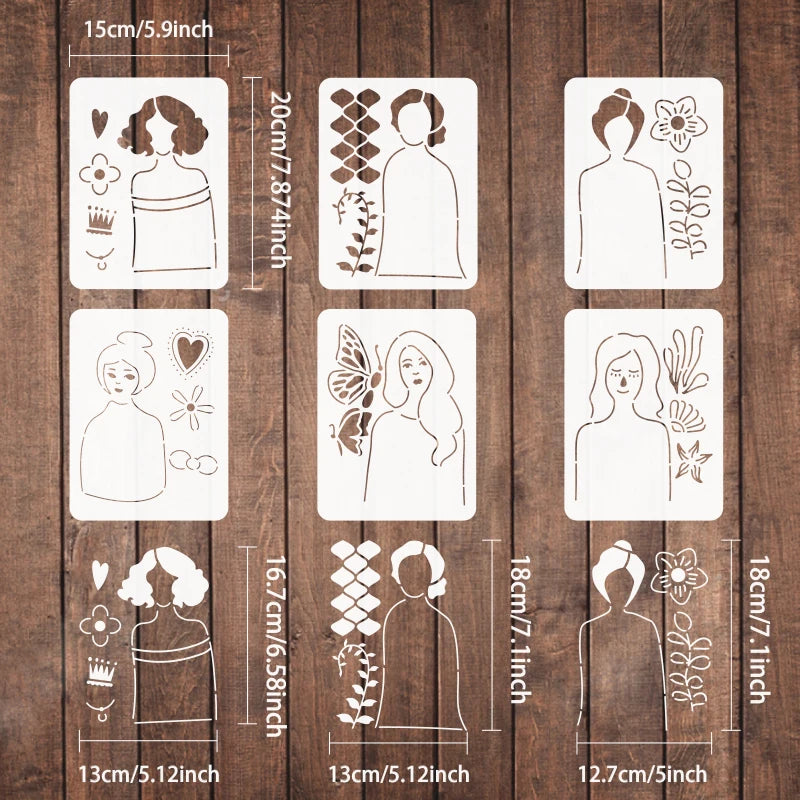 6-Piece Lady Silhouette Stencil Set – Layered Drawing Templates Painting Stencil Set Axl AECH04-03514