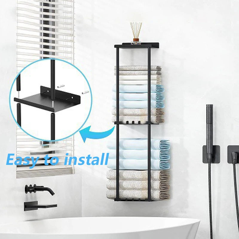 Metal 3-Tier Wall-Mounted Bathroom Shelf & Towel Rack Bathroom Wall Shelf Axl