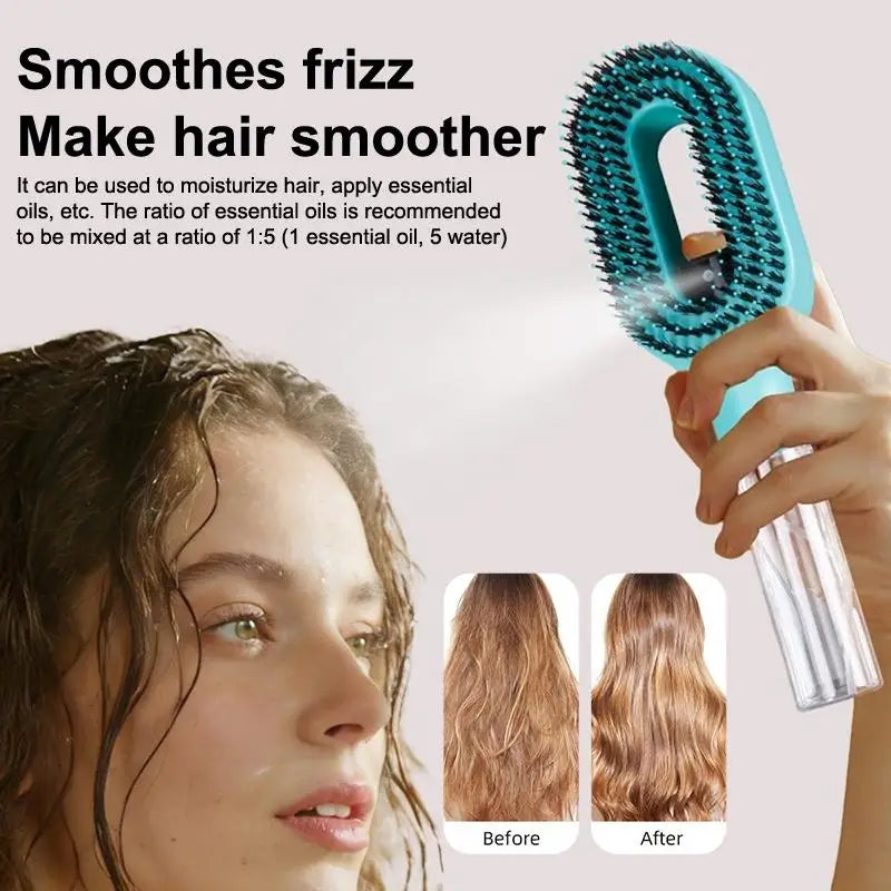 2-in-1 Detangling Spray Hair Brush with Refillable Mist Tank Spray Detangling Brush Axl