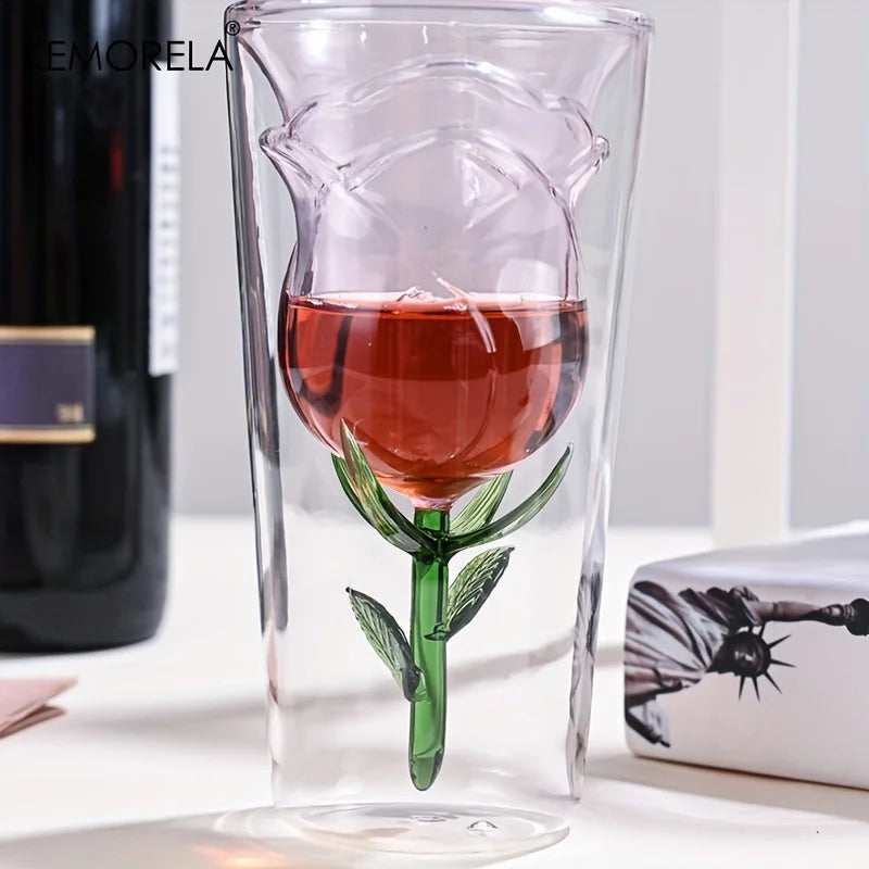 KEMORELA Rose Shape Double-Layer Glass Wine Cup | Gift Double-Layer Wine Glass Axl