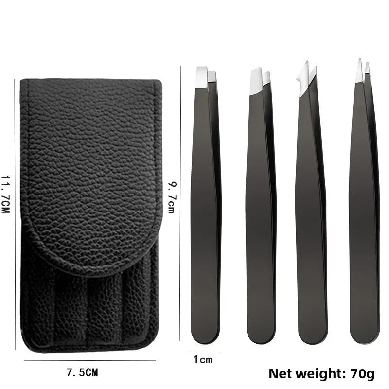 Eyelash Tweezers Set – Stainless Steel with Comb & Carry Case Eyelash Tweezers Set Axl Black eyebrow clip4P 1
