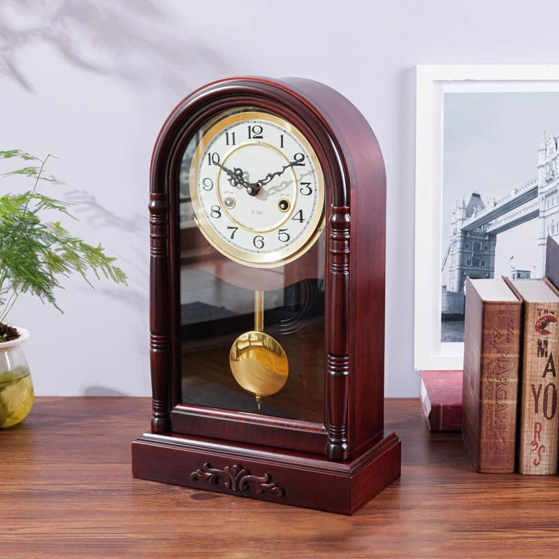 Vintage Mechanical Desk Clock – Solid Wood Pendulum Chiming Mechanical Desk Clock Axl