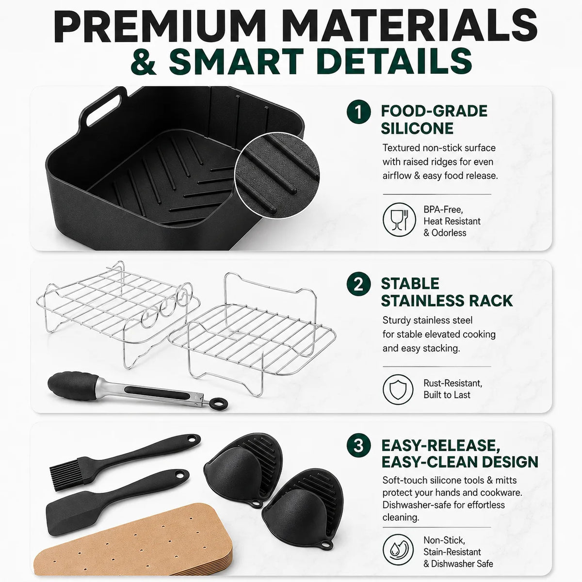 Air Fryer Accessories Set – Silicone Liners, Racks & Baking Tools Air Fryer Accessory Set Axl