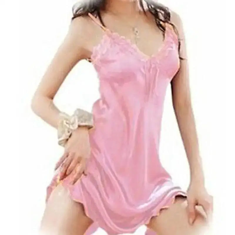 Women's Lace Babydoll Nightgown – Off Shoulder Satin Sleep Dress Babydoll Nightgown Axl One Size Pink