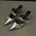 Women's Punk Goth Metal Buckle Pointed Toe High Heel Sandals High Heel Sandals Axl Silver 8cm Heel high 36