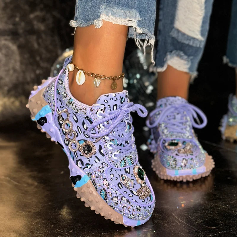 UXST Women's Crystal Embroidery Luxury Sneakers Anti-Slip Luxury Sneakers Axl