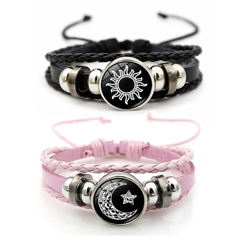 Luminous Couple Bracelets Sun Moon Black Braided Set 2Pcs Couple Charm Bracelets Axl A1