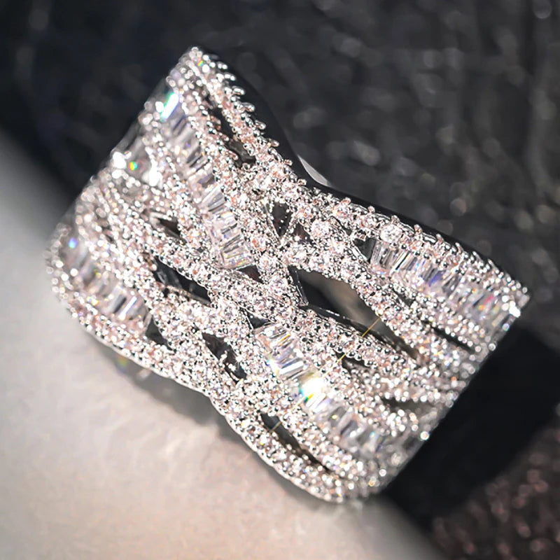 Huitan Cross Finger Ring – Silver Cubic Zirconia Fashion Ring Fashion Ring Axl