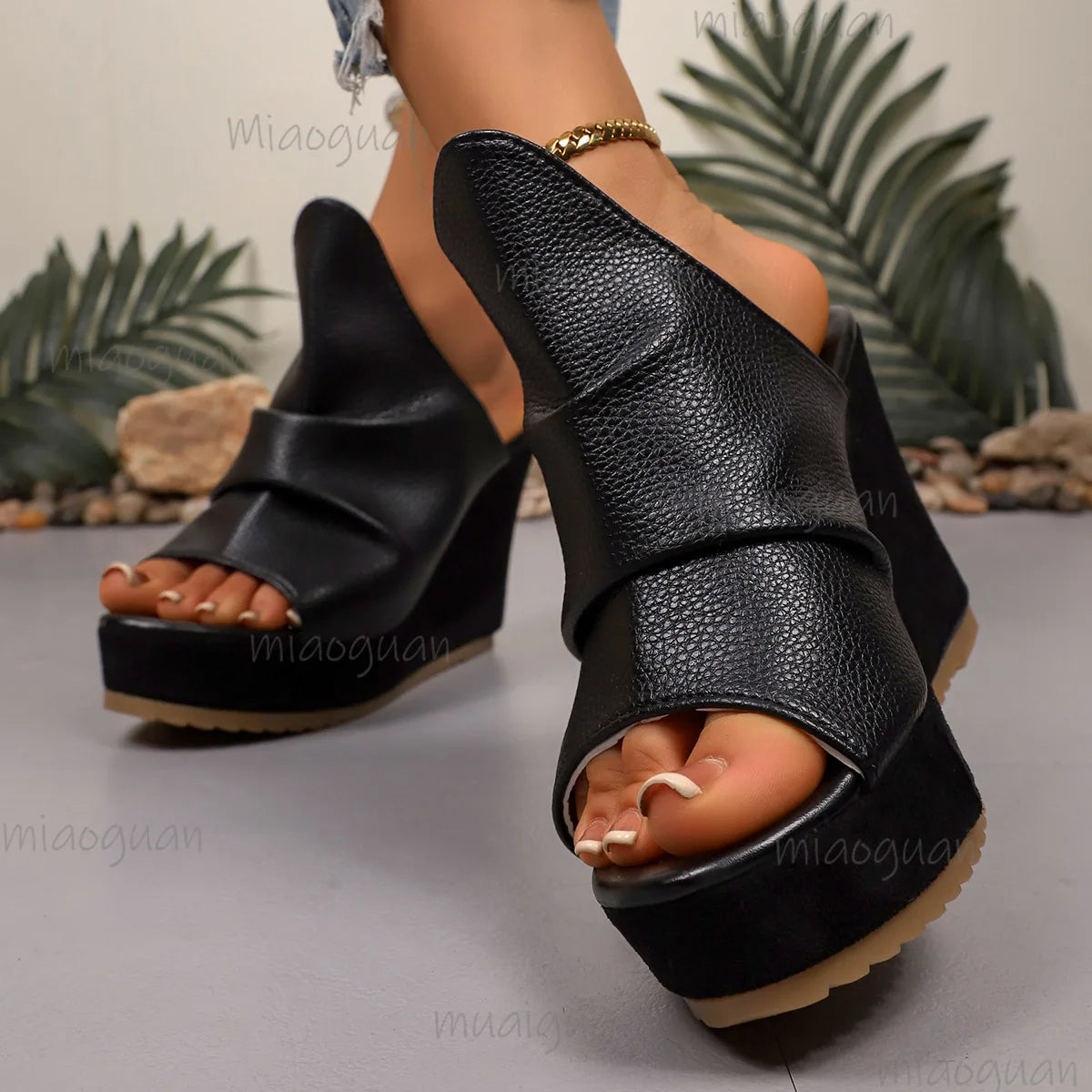 Women's 10cm Wedge Sandals – Roman Open Toe Platform Slides Wedge Platform Sandals Axl