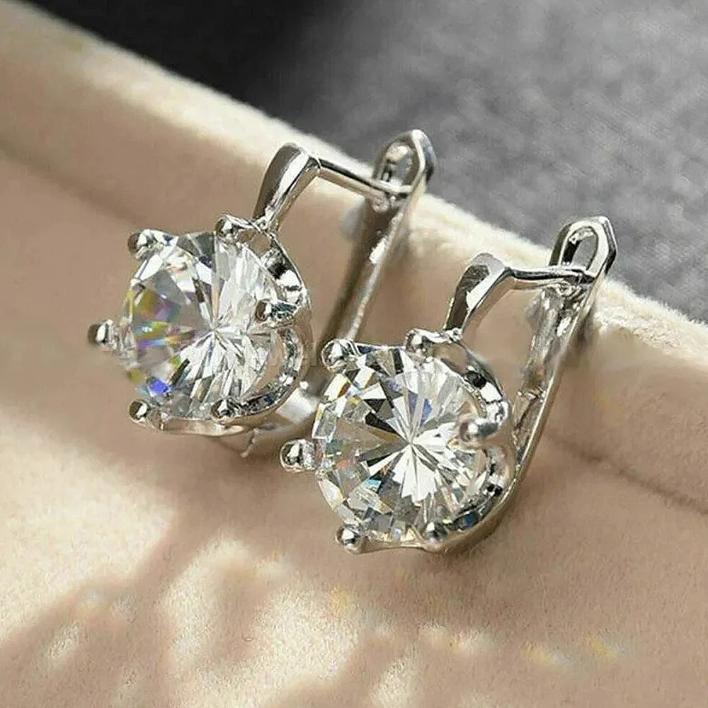 Huitan U-Shape Hoop Earrings – Silver Cubic Zirconia Women Hoop Earrings Axl E1757