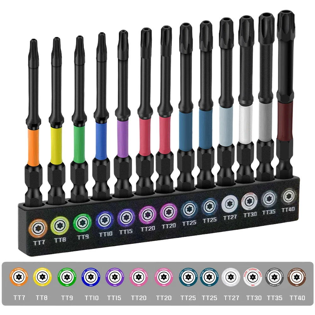 13-Pc Torx Security Bit Set T7–T40 | 1/4" Hex Shank, 75mm Screwdriver Bit Set Axl