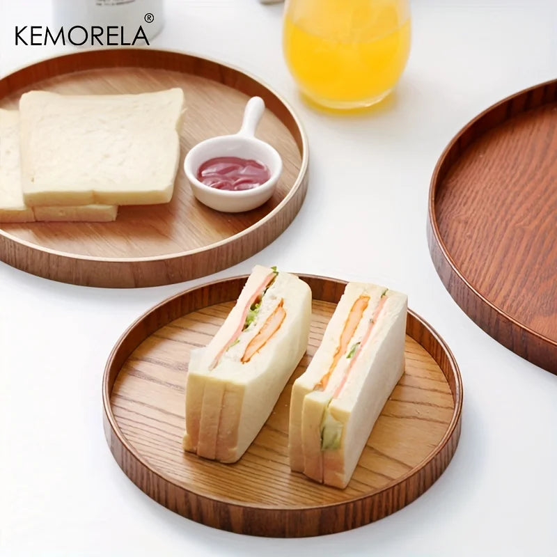 Round Acacia Wood Serving Tray – Farmhouse Candle Holder, 4 Sizes Wood Serving Tray Axl