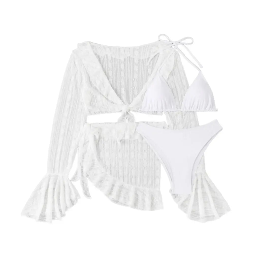 4-Piece Women's Brazilian Bikini Set with Long-Sleeve Cover-Up Women's Bikini Set Axl