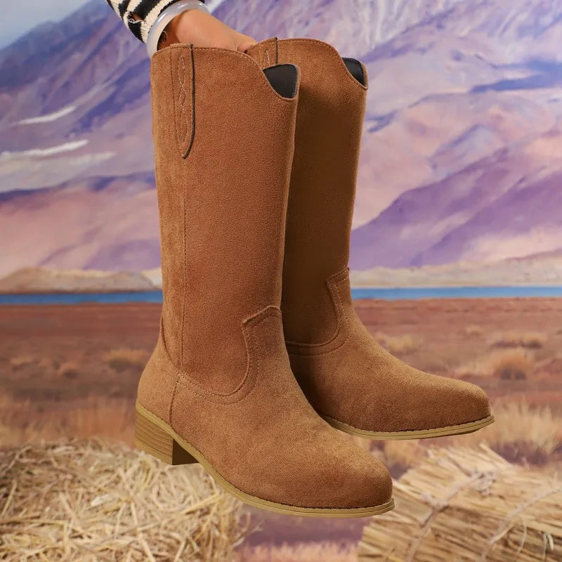 Women's Western Embroidered Mid-Calf Boots | Retro Square Heel Mid-Calf Boots Axl
