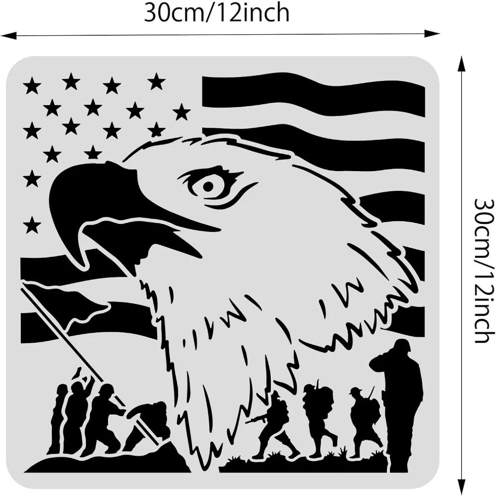 12x12 Independence Day Eagle Flag Stencil – Reusable PET Painting Stencil Axl