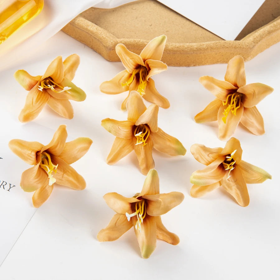 Silk Lily Artificial Flowers 10/20 Pcs – Wedding & Home Decor Artificial Silk Flowers Axl Orange 10 pcs
