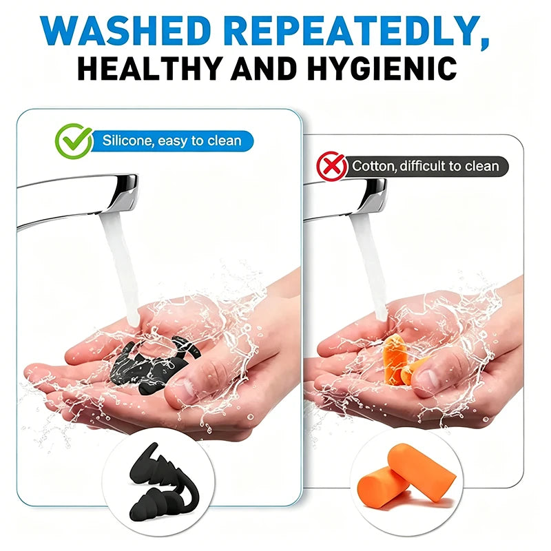 HUAK 3-Layer Reusable Silicone Earplugs for Swimming & Sleep Reusable Earplugs Axl
