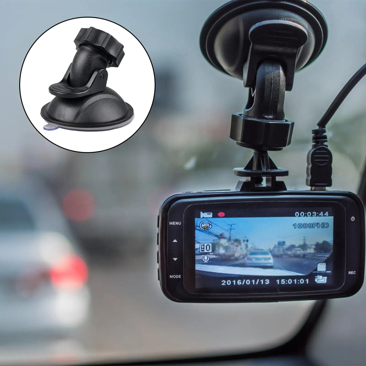 Car Suction Cup Dash Cam Mount – 360° Rotation, 5 Adapters Dash Cam Mount Axl