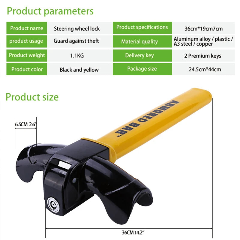 Universal Steering Wheel Lock – Heavy-Duty Anti-Theft Security Steering Wheel Lock Axl