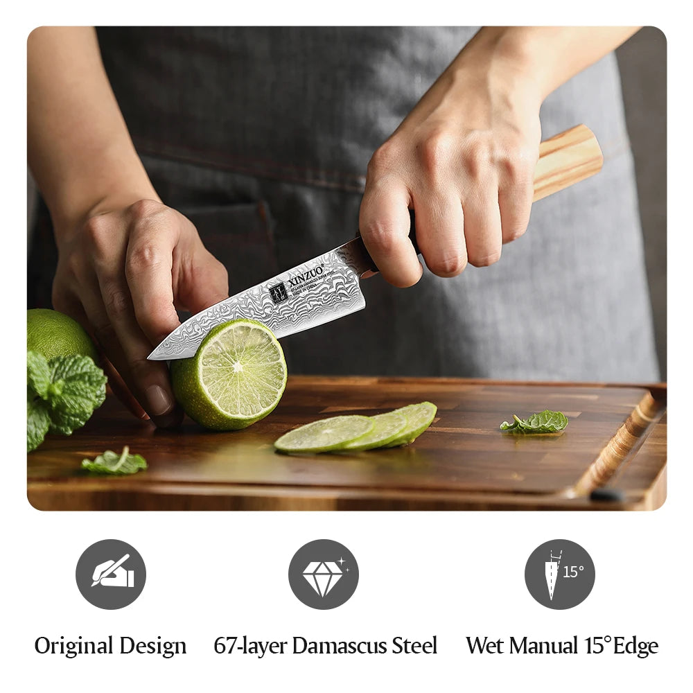 XINZUO 4.2" Damascus VG10 Paring Knife – 67-Layer Steel Damascus Paring Knife Axl