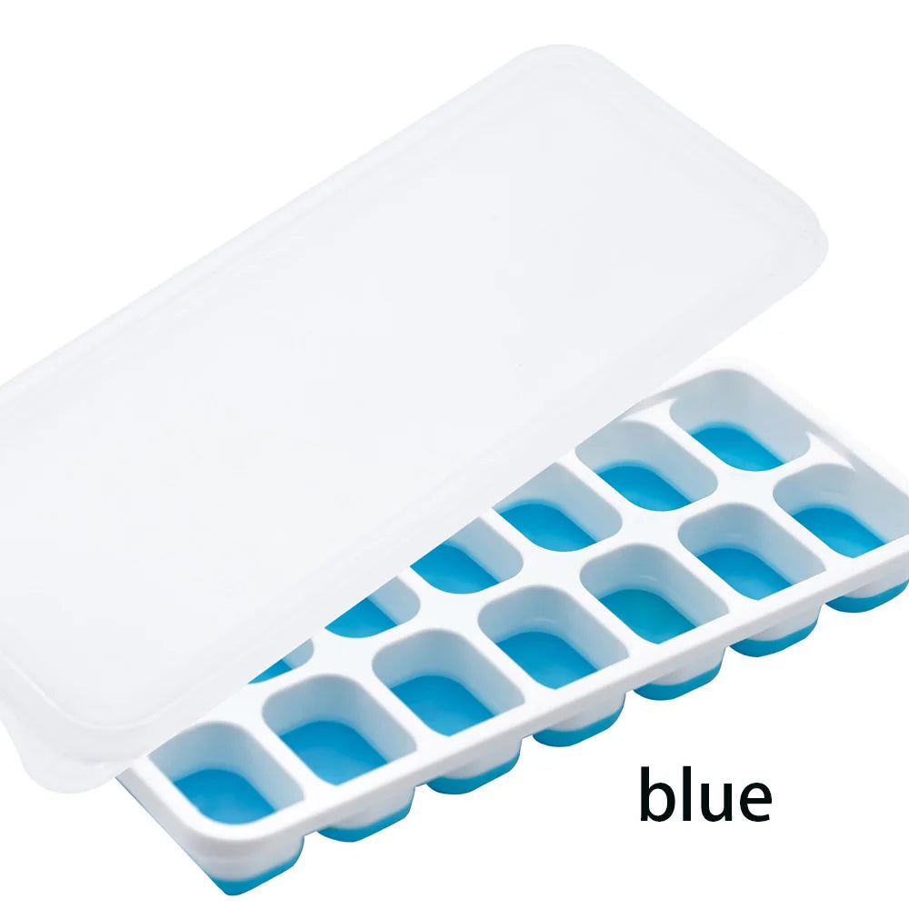 14-Grid Silicone Ice Cube Tray with Lid – Stackable Mold Silicone Ice Tray Axl blue