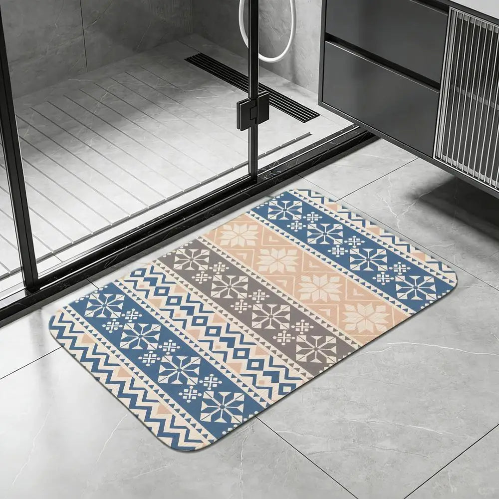 Swedish Folk Art Diatomite Bath Mat – Quick Dry & Non-Slip Diatomite Bath Mat Axl White4 50x80cm