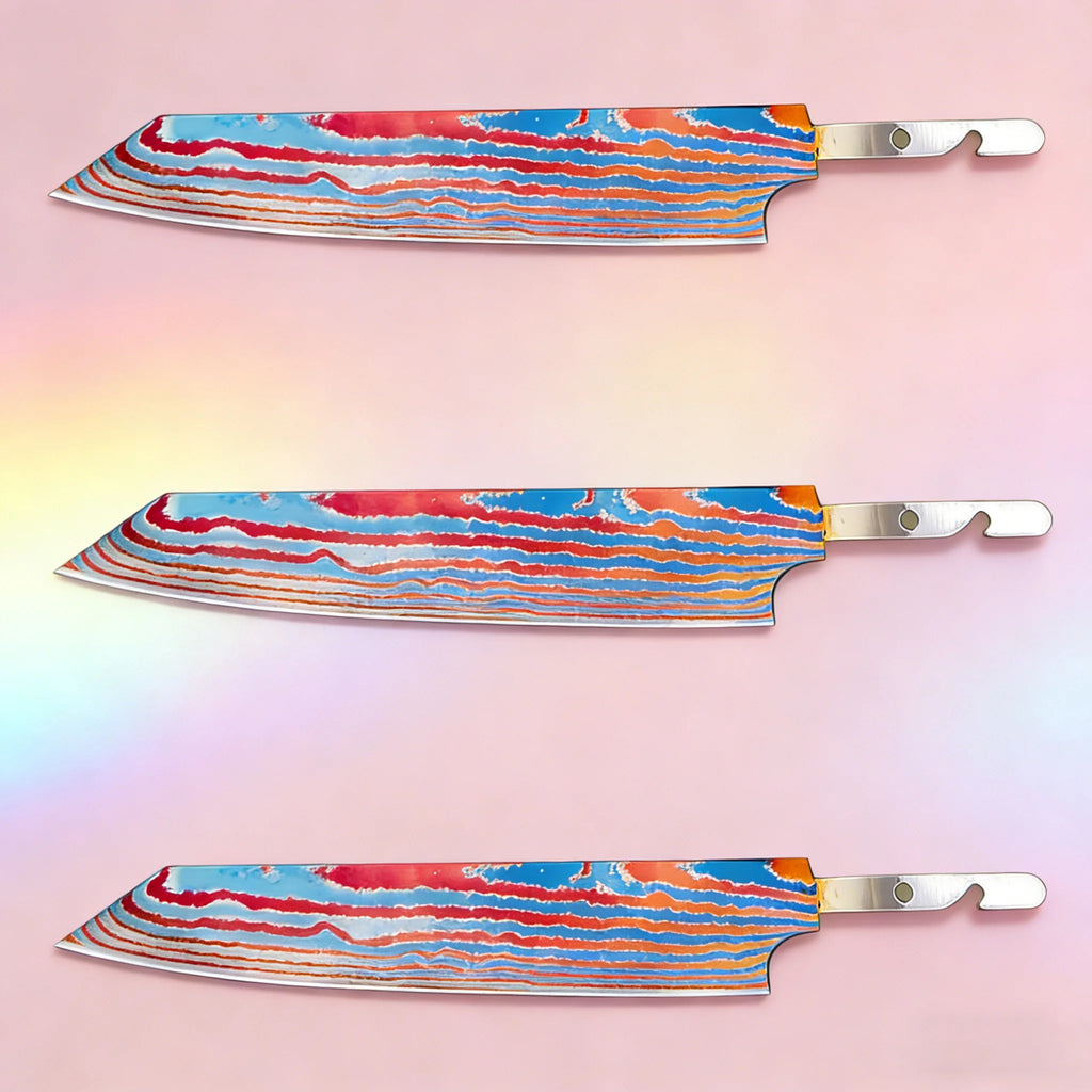 Kiritsuke Chef Knife Blade Set – Titanium Damascus Steel DIY Knife Making Blade Axl Knife Blade-3PCS