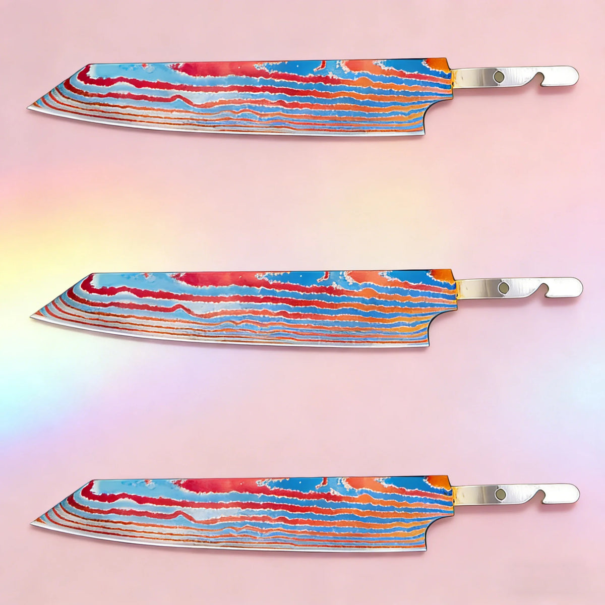 Kiritsuke Chef Knife Blade Set – Titanium Damascus Steel DIY Knife Making Blade Axl Knife Blade-3PCS