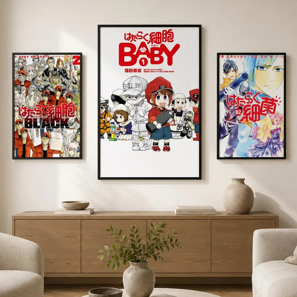 Hataraku Saibou Anime Poster – Waterproof Self-Adhesive Wall Art Anime Wall Poster Axl