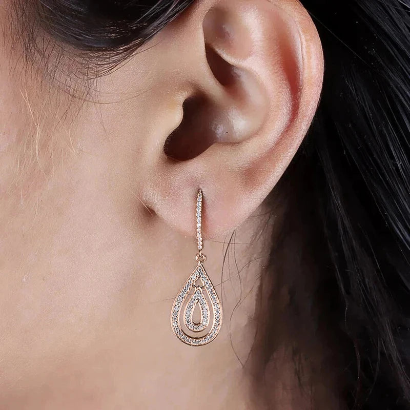 Huitan Rose Gold Teardrop CZ Dangle Earrings for Women Dangle Earrings Axl