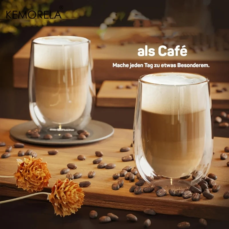 KEMORELA Latte Macchiato Glasses – Set of 2 or 4 | Clear Glass Latte Glass Set Axl