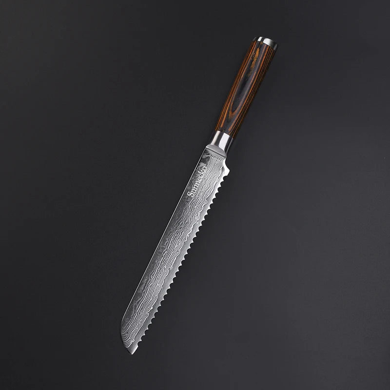 Sunnecko 8" Damascus Serrated Bread Knife – 73-Layer VG10 Steel Serrated Bread Knife Axl