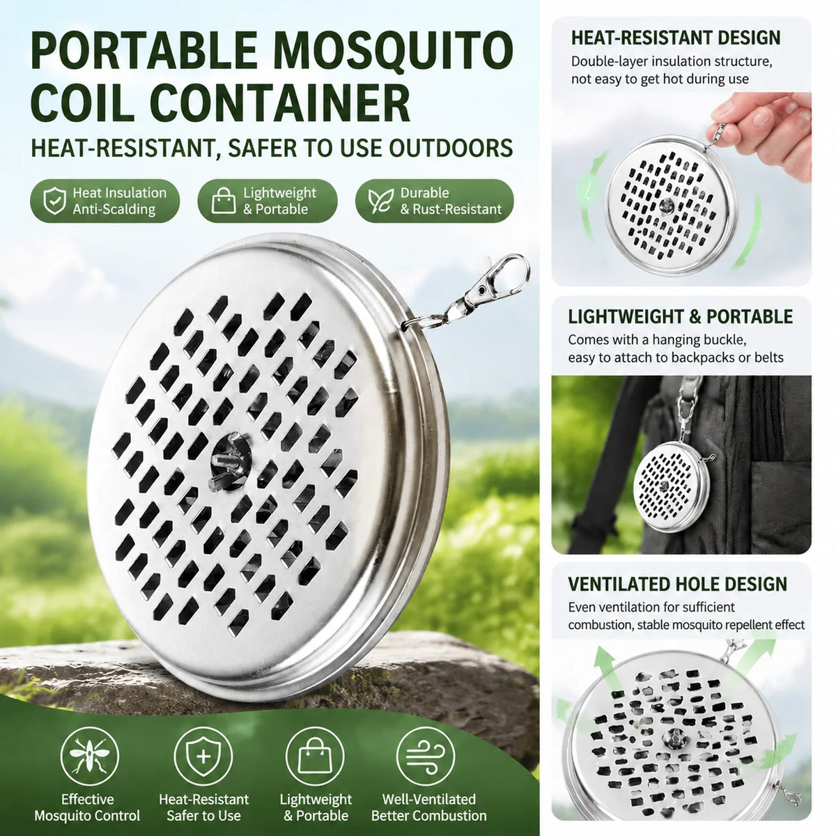 Round Metal Mosquito Coil Holder with Lid | Camping & Outdoor Mosquito Coil Holder Axl
