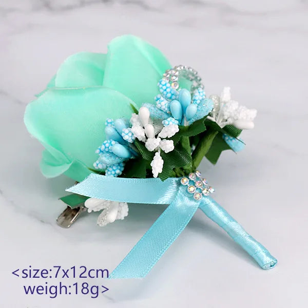 Silk Rose Groom Corsage Brooch – Men's Wedding Boutonnière Pin Wedding Corsage Brooch Axl lightblue
